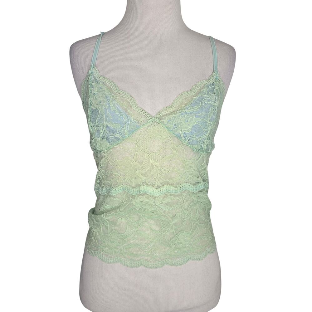 Vintage Y2K Love Tanjane Babydoll Camisole Womens Large Lace Coquette Mint Sheer